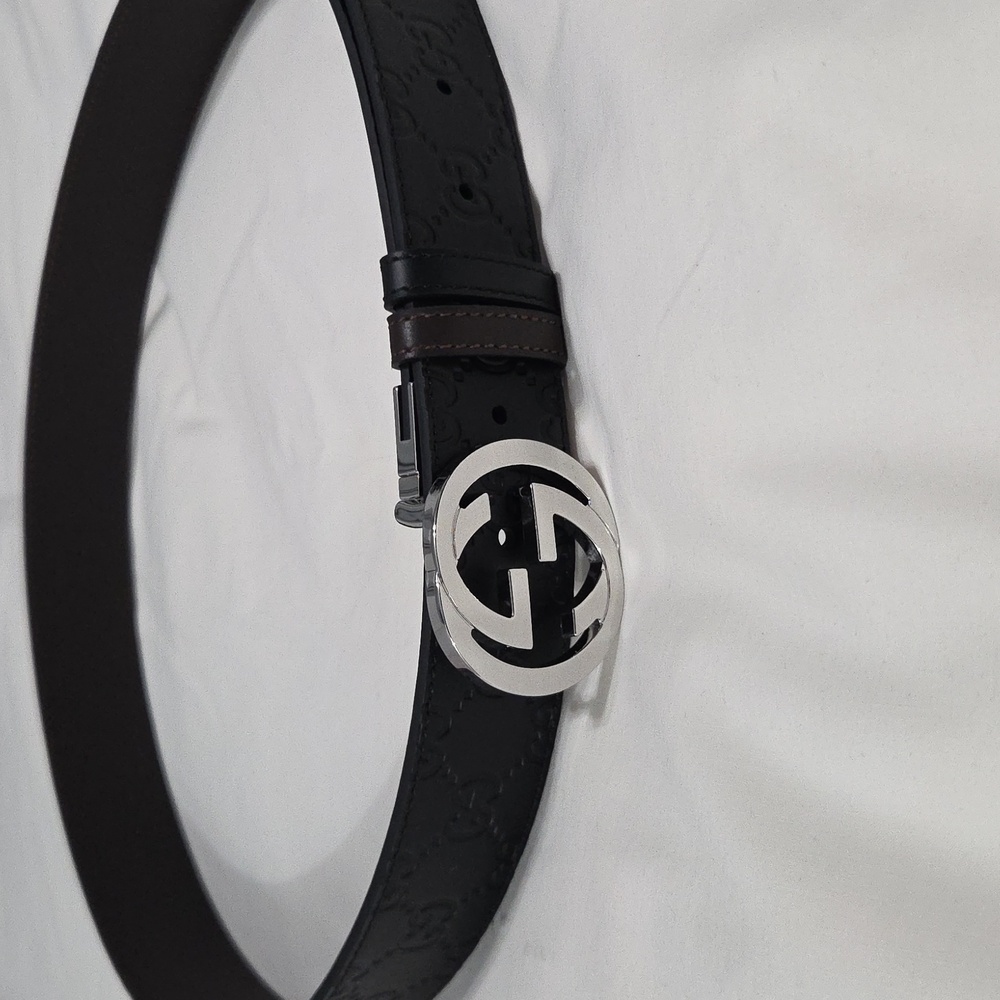 Gucci Reversible Black Brown Leather Belt with Silver Double G Buckle 32/34 - Picture 8 of 15